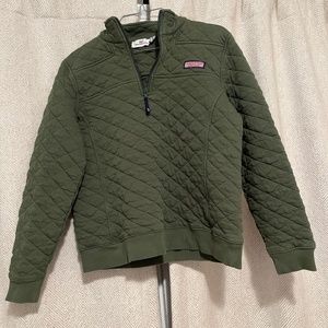 Vineyard Vines Women’s Quarter Zip - Olive Green Quilted